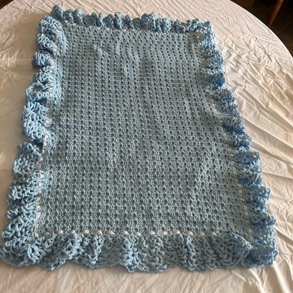 Handmade Brand New Crochet Baby Blanket Blue